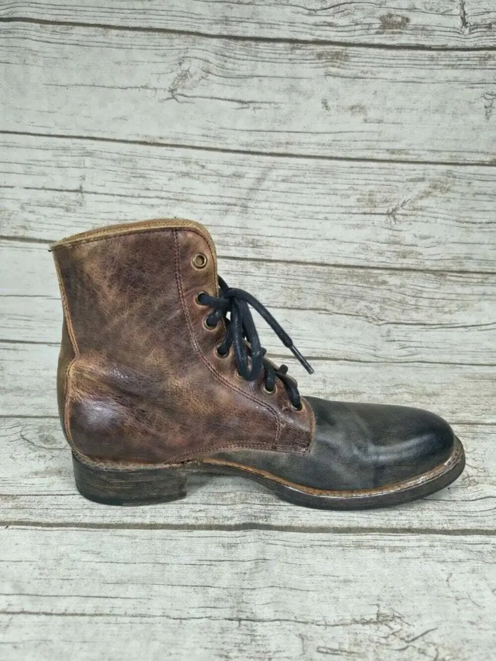 Bed Stu Two Tone Distressed Leather Lace Up Boots 8.5